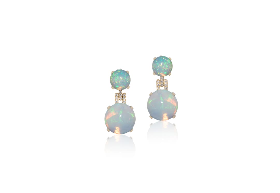 18K Yellow Gold Opal Dangle Earrings