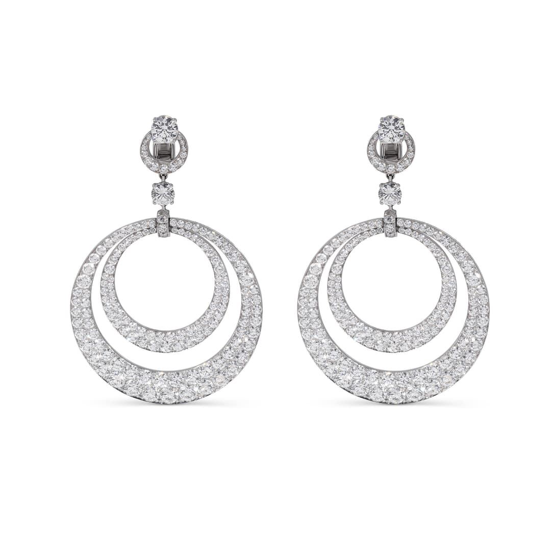 18K White Gold Diamond Dangle Hoop Earrings