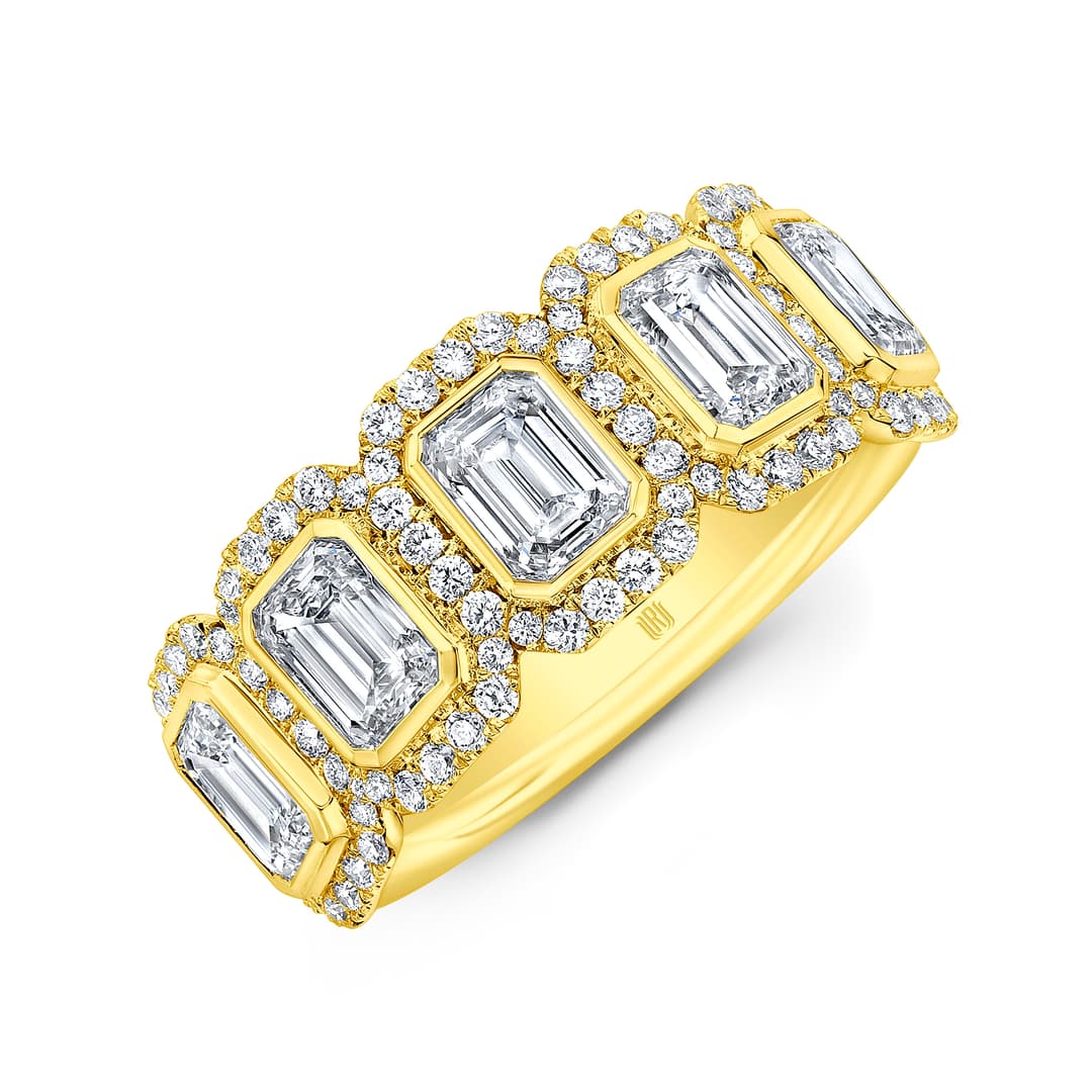 18K Yellow Gold Emerald-Cut Diamond Halo Band