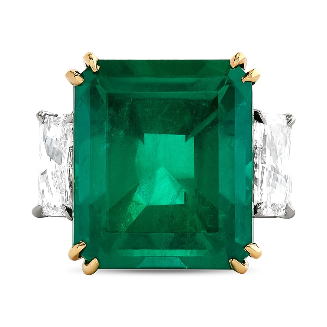 Diamond and Emerald Three-Stone Ring