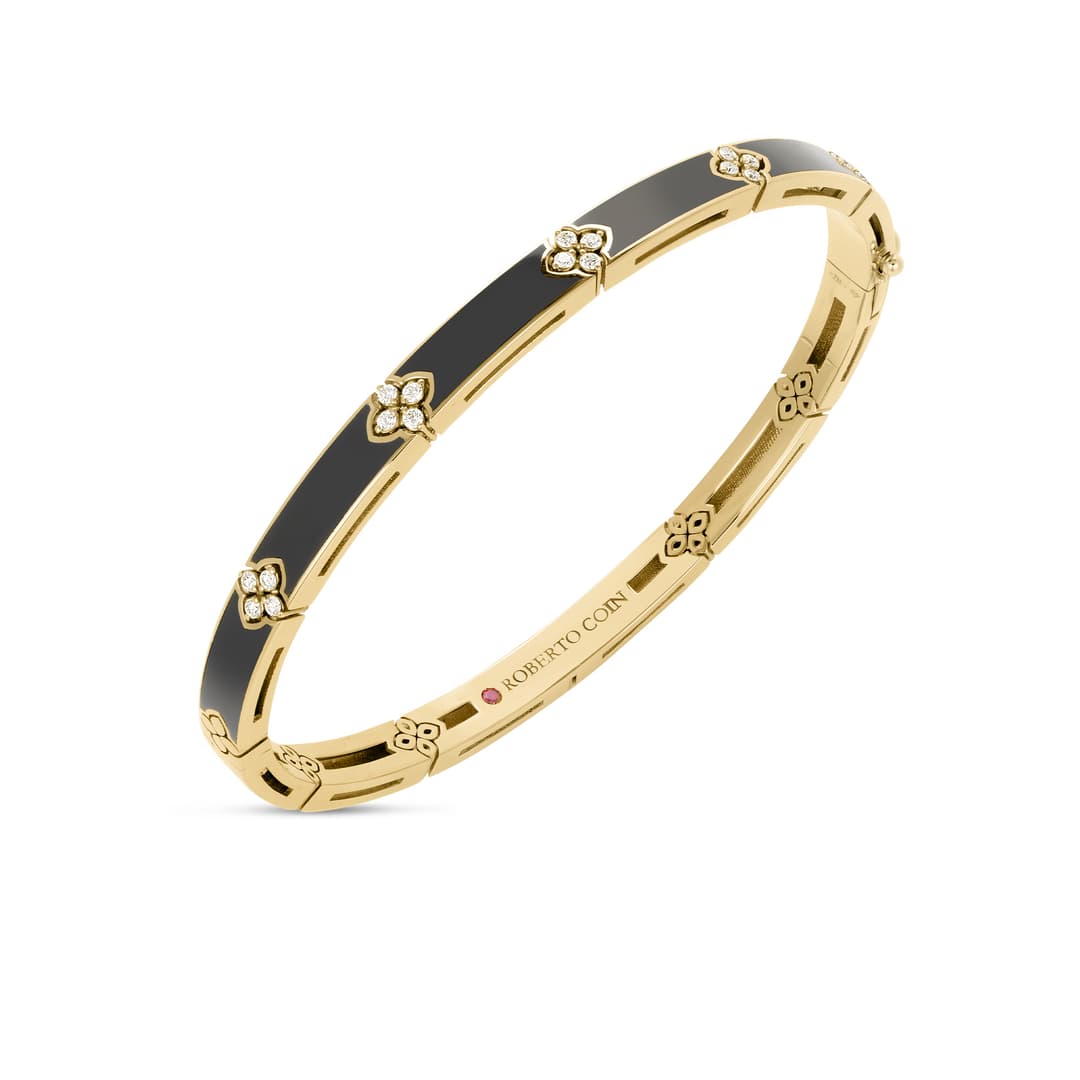 18K Yellow Gold Black Enamel Bangle