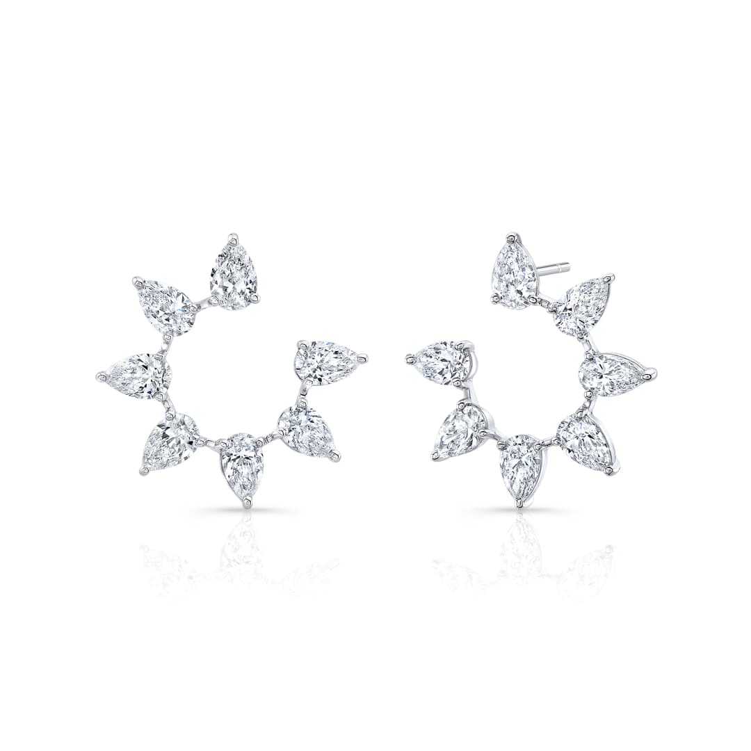 18K White Gold Diamond Bar Hoop Earrings