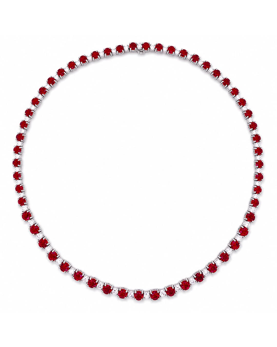 Platinum Ruby and Diamond Line Necklace
