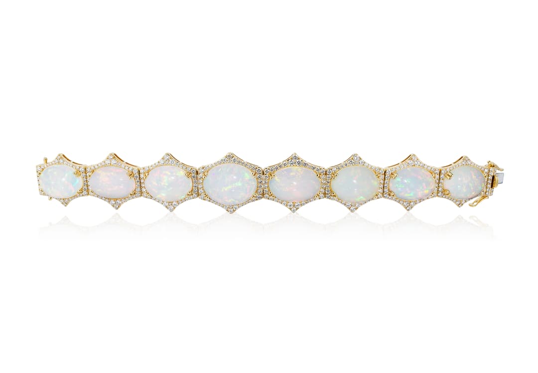18K Yellow Gold Diamond and Opal Bracelet