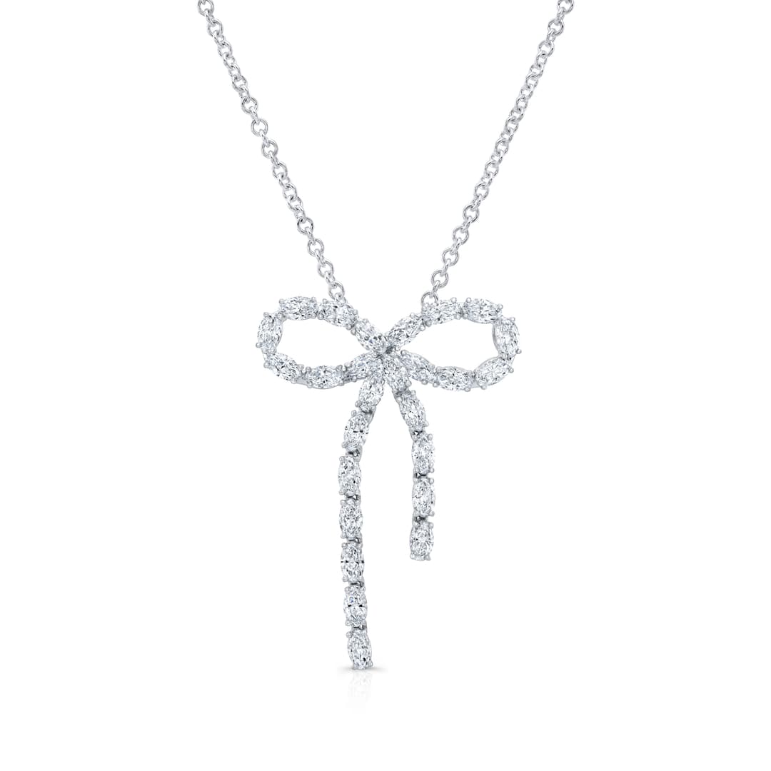 18K White Gold Diamond Bow Pendant