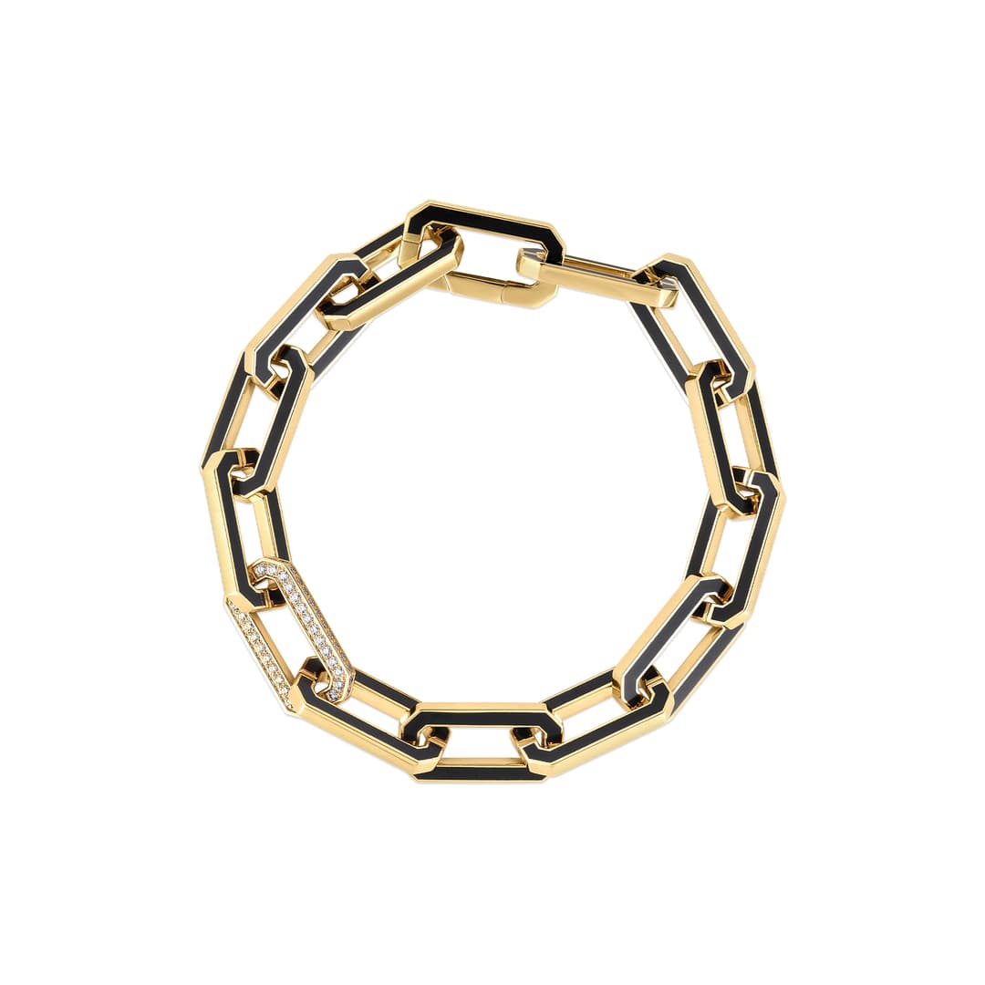 18K Yellow Gold Black Enamel Link Bracelet