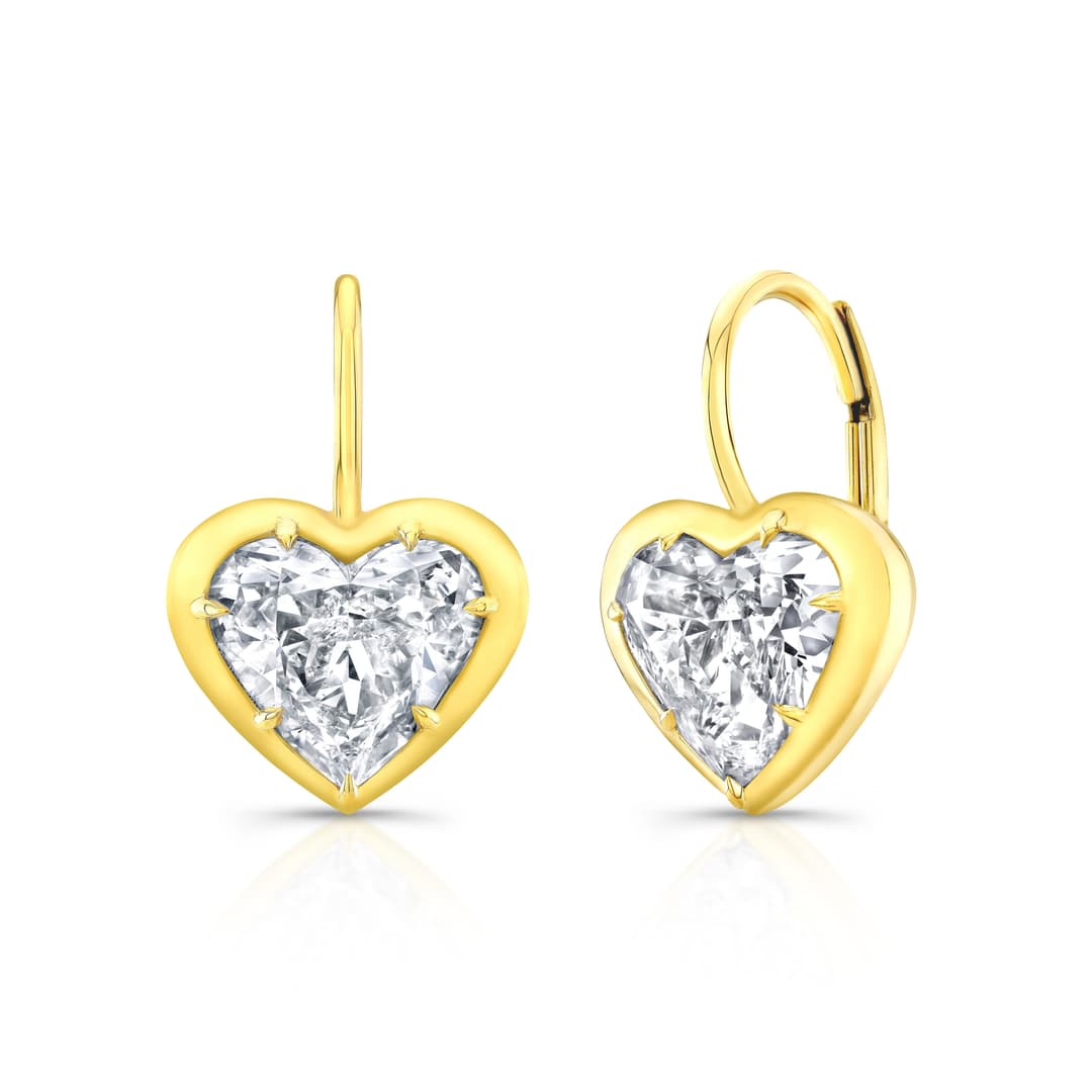 18K Yellow Gold Heart Dangle Earrings