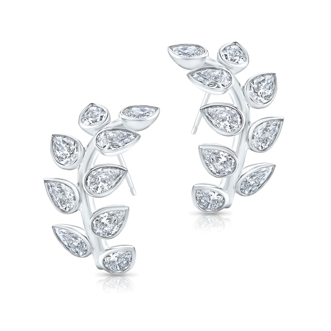 18K White Gold Diamond Branch Earrings