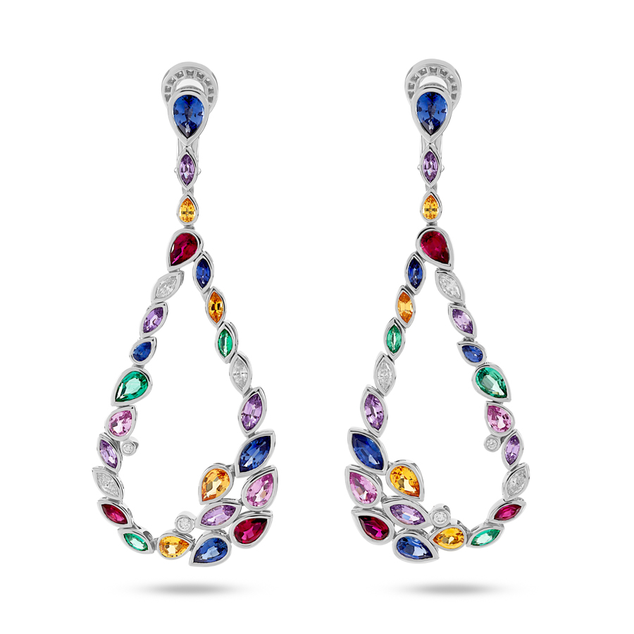 Robert Procop Emerald Ruby & Diamond De La Vie Drop Earrings