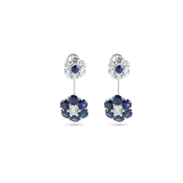 Yamron Collection 18K White Gold Blue Sapphire Diamond Earrings