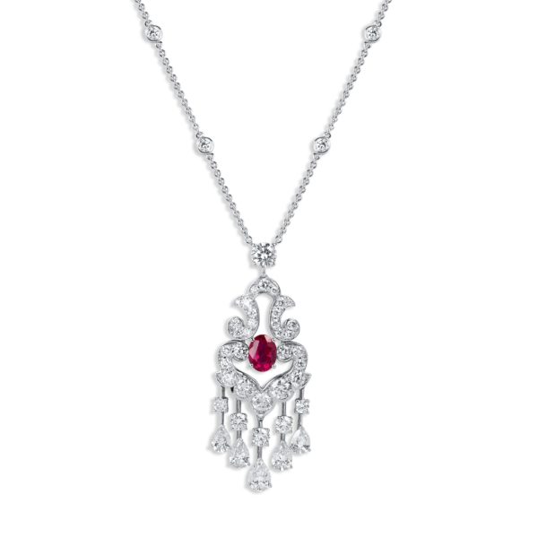 Graff 18K White Gold Diamond and Ruby Necklace