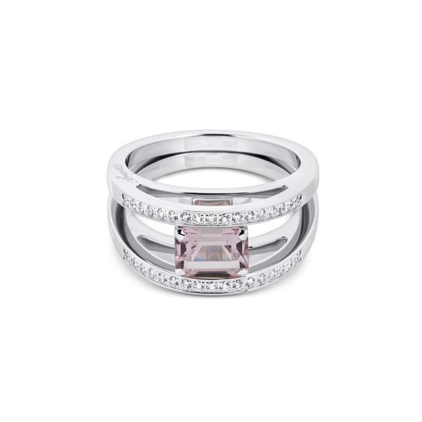 18K White Gold Diamond Rose Quartz Ring