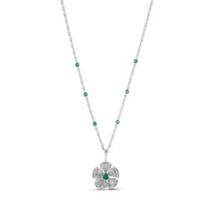 Bvlgari 18k White Gold Diamond and Emerald Diva Necklace