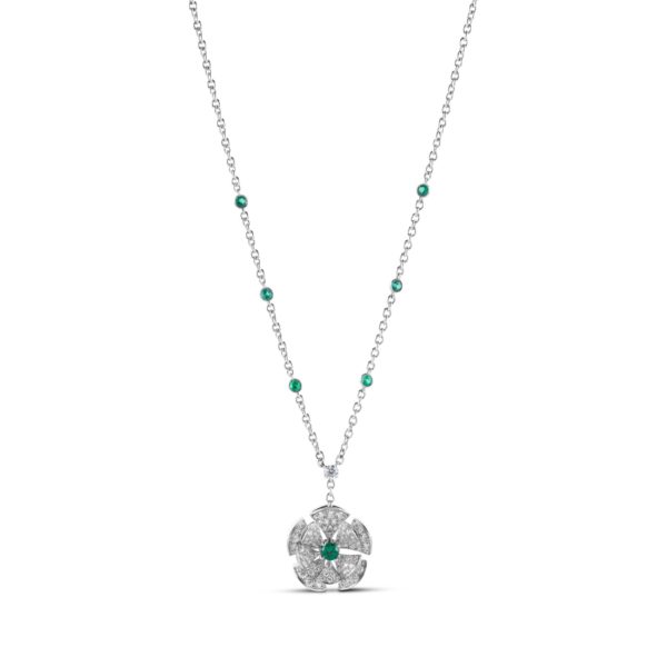 Bvlgari 18k White Gold Diamond and Emerald Diva Necklace