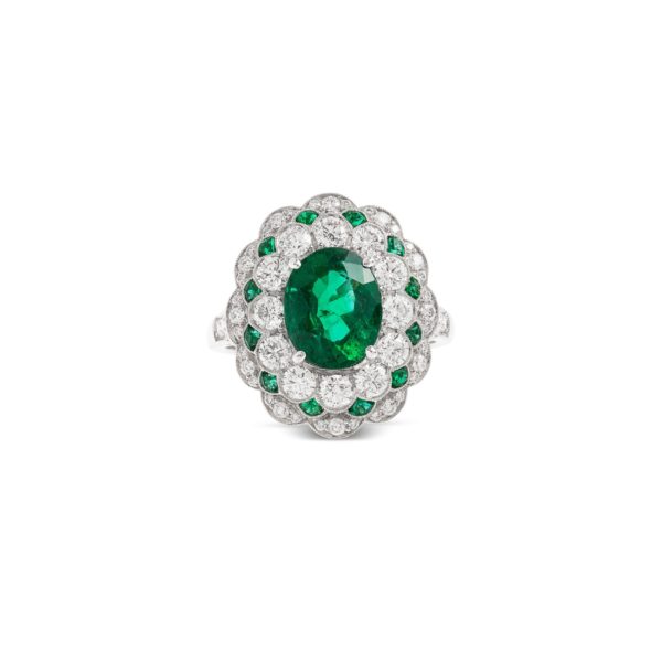 Yamron Collection Platinum and Diamond Emerald Oval Ring