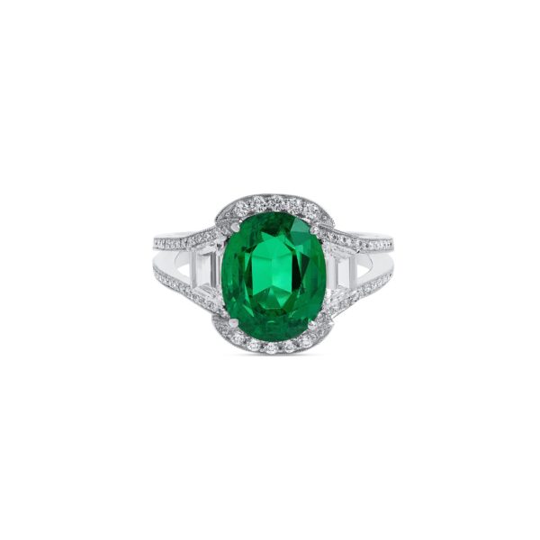Yamron Collection Platinum Diamond and Emerald Ring