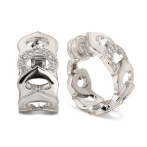 Cartier 18K White Gold Pave Diamond Clip on Hoop Earrings