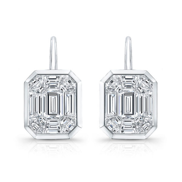 Rahaminov 18K White Gold Diamond Invisible Set Earrings