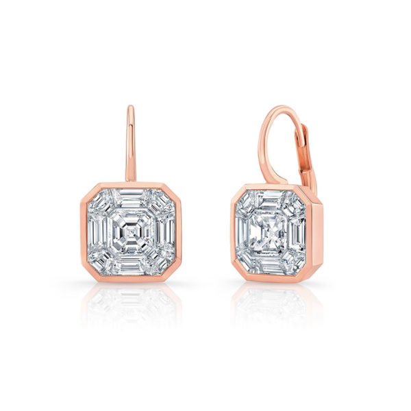 Rahaminov 18K Rose Gold Diamond Invisible Set Earrings