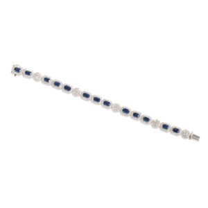 18k White Gold Diamond & Sapphire Halo Bracelet