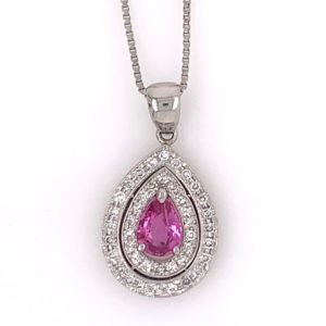 Yamron Collection Platinum Diamond & Pink Sapphire Halo Pendant