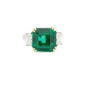 Yamron Collection Platinum and Diamond Emerald Ring