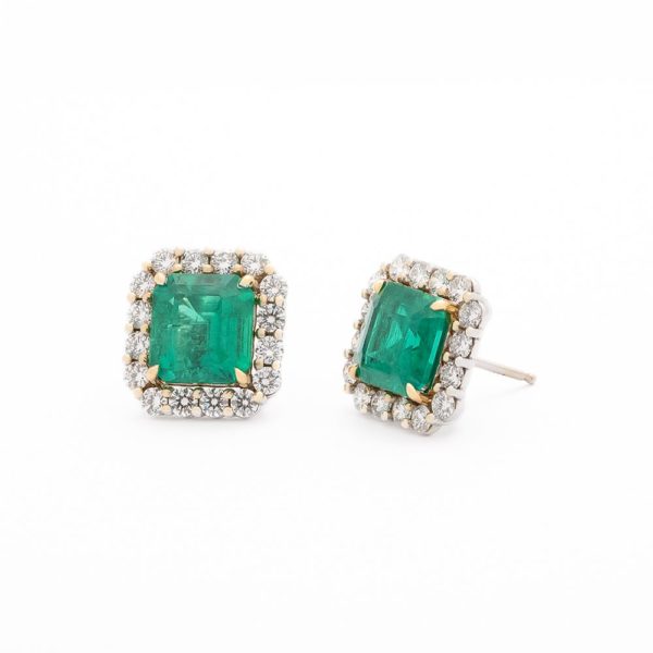 Yamron Collection 18k white gold diamond and emerald earrings