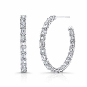 Rahaminov 18K White Gold Emerald Cut Diamond Hoop Earrings