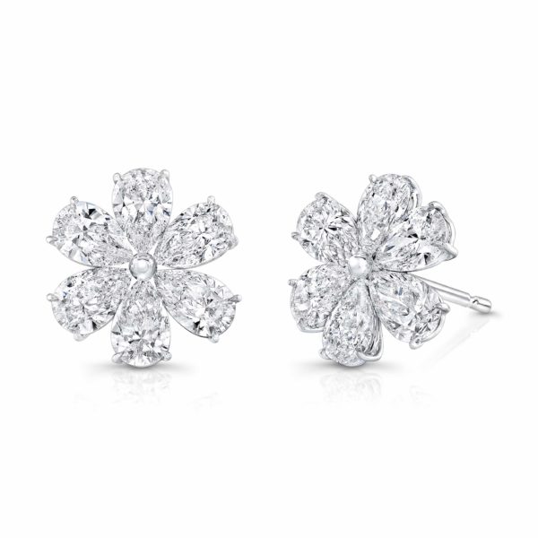 Rahaminov 18K White Gold Diamond Flower Earrings