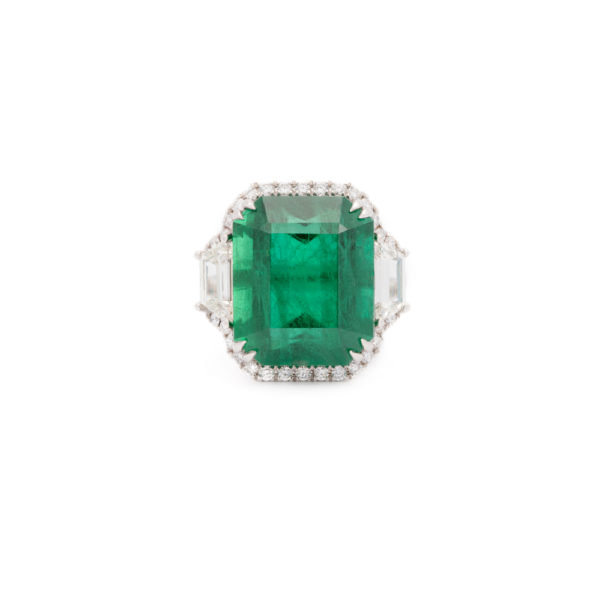 Yamron Collection 18K White Gold and Emerald Ring