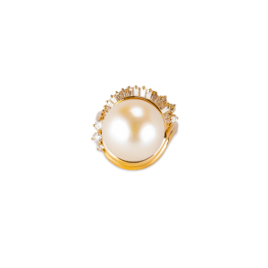 18K Yellow Gold Diamond and Pearl Ring