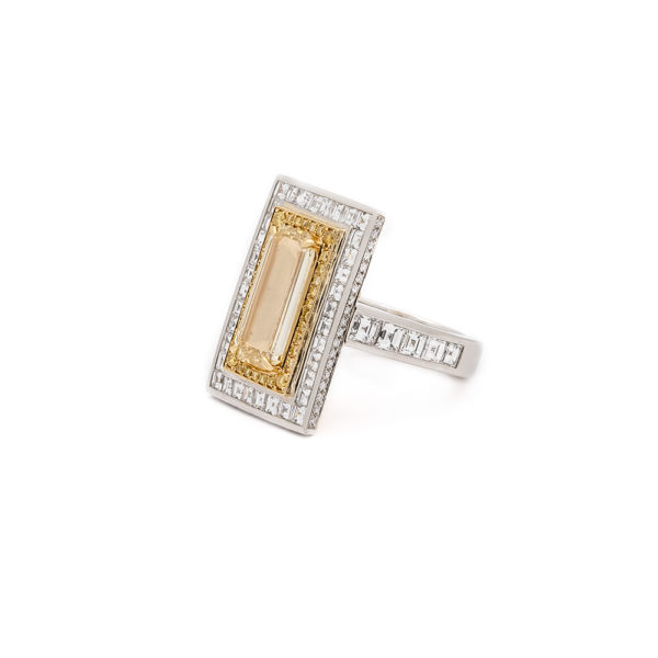 Robert Procop 18k Yellow Gold and Platinum Diamond Halo Ring