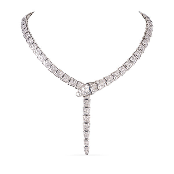 Bvlgari 18K White Gold Pave Diamond Serpenti Necklace