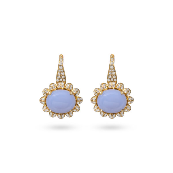 Goshwara 18K Yellow Gold Diamond Blue Chalcedony Earrings