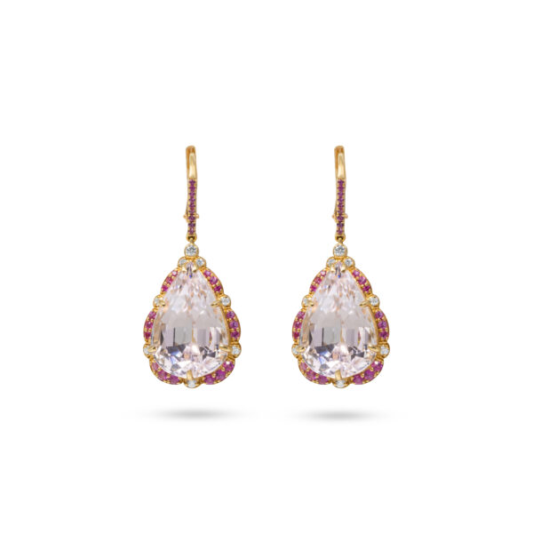 Goshwara 18K Yellow Gold Diamond Kunzite Pink Sapphire Earrings
