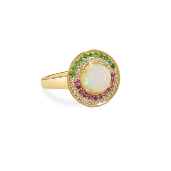 Goshwara 18K Yellow Gold Diamond Opal Color Stone Ring