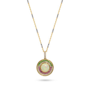 Goshwara 18K Yellow Gold Diamond Opal Color Stone Pendant