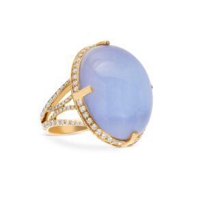 Goshwara 18K Yellow Gold Diamond Blue Chalcedony Halo Ring