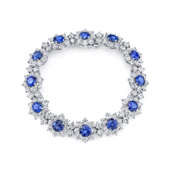 Joshua J Platinum Diamond Sapphire Flower Bracelet