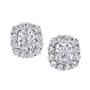 Joshua J Platinum Cushion Diamond Cluster Earrings