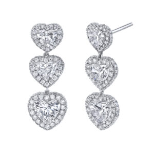 Joshua J 18K White Gold Diamond Halo Heart Dangle Earrings