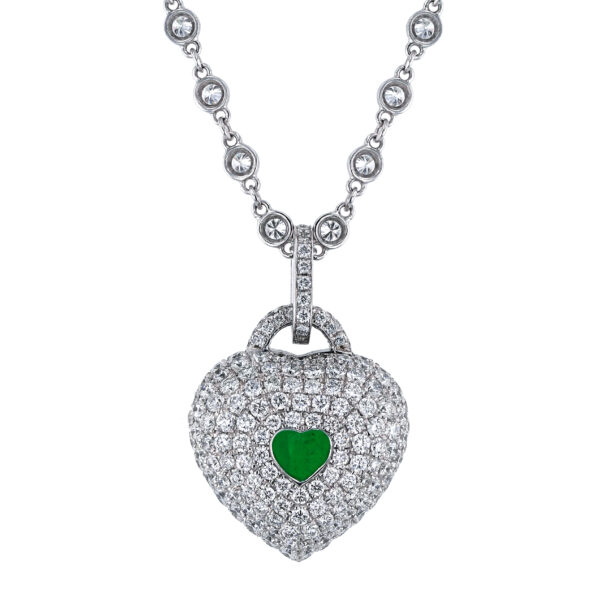Joshua J Platinum 18K Yellow Gold Diamond Emerald Heart Pendant