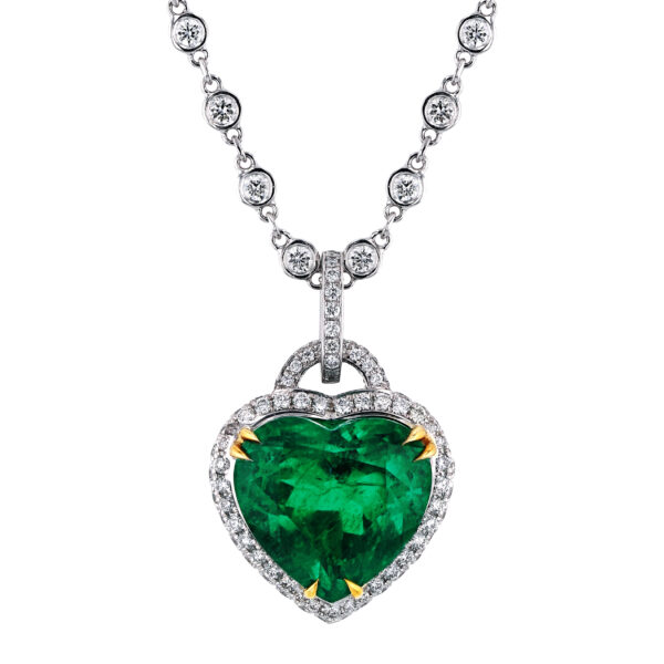 Joshua J Platinum 18K Yellow Gold Diamond Emerald Heart Pendant