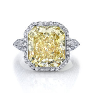 Joshua J Platinum 18K Yellow Gold Fancy Yellow Diamond Halo Ring