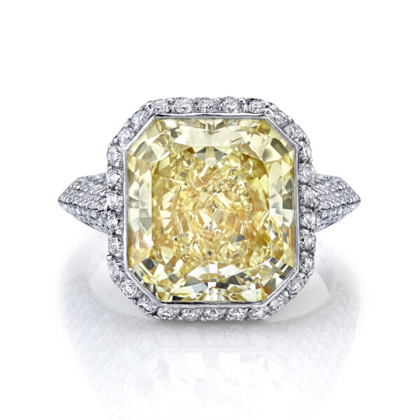 Joshua J Platinum 18K Yellow Gold Fancy Yellow Diamond Halo Ring