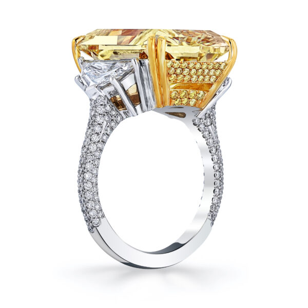 Joshua J Platinum 18K Yellow Gold Fancy Yellow Diamond 3 Stone Ring