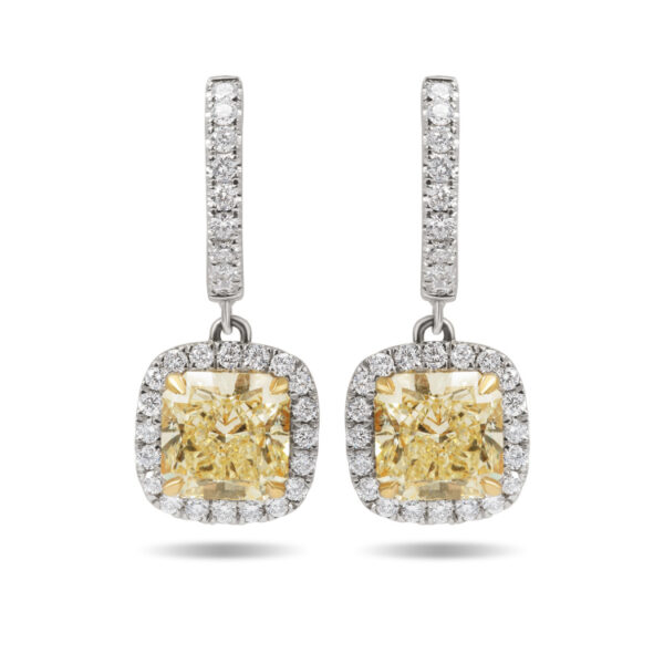 Yamron Collection Titanium Fancy Yellow Diamond Halo Earrings