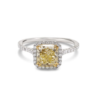 Yamron Collection 18k White Gold Yellow Diamond Halo Ring