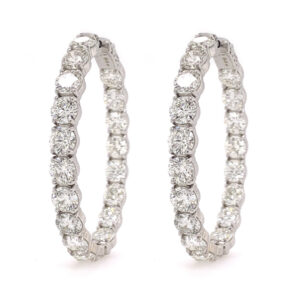 Yamron Collection 18k White Gold Diamond Oblong Hoops