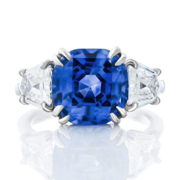 Yamron Collection Platinum Diamond Sapphire 3 Stone Ring